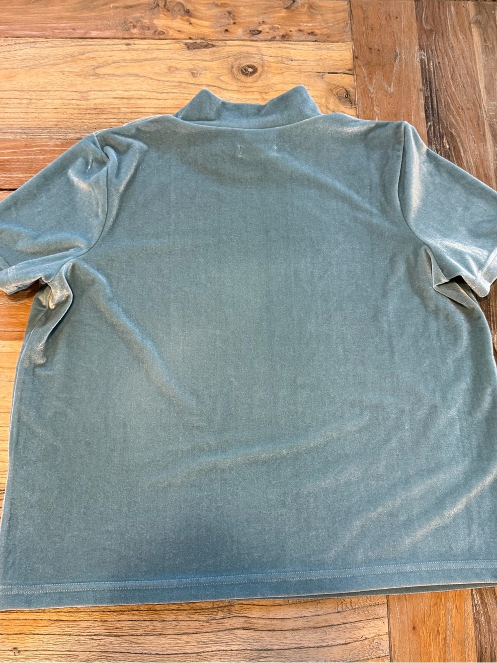 Madewell Sage Green Velvet Mock Neck Top Short Sleeve Velour Minimalist Size M